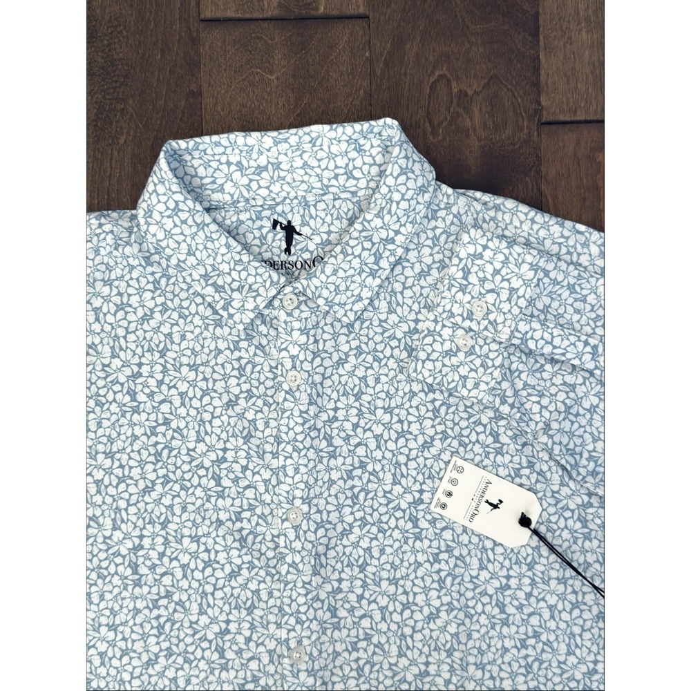 AndersonOrd Men Blue Fog Poppy Floral Performance Button Down Shirt 2XL NWT